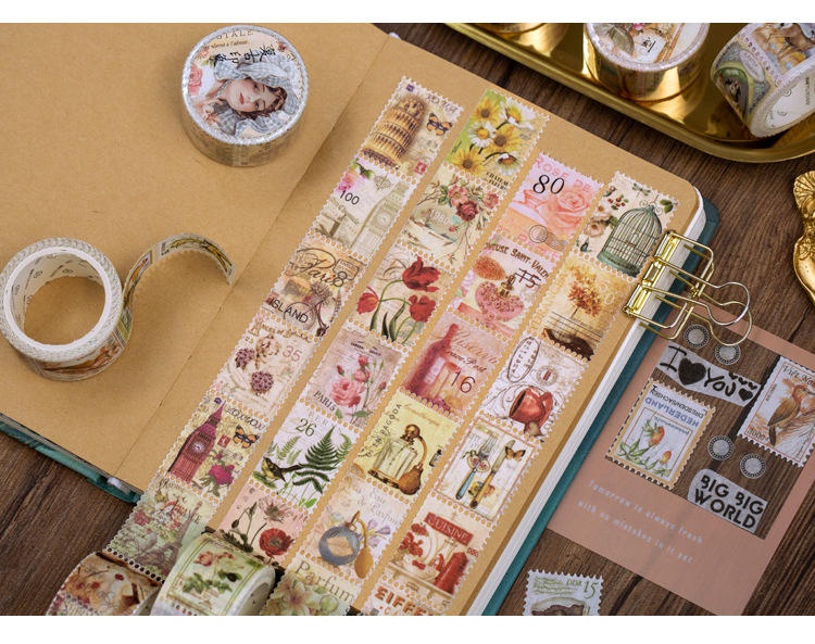 Cuộn băng dính washi tape có 8 kiểu tùy chọn trang trí sổ lưu niệm