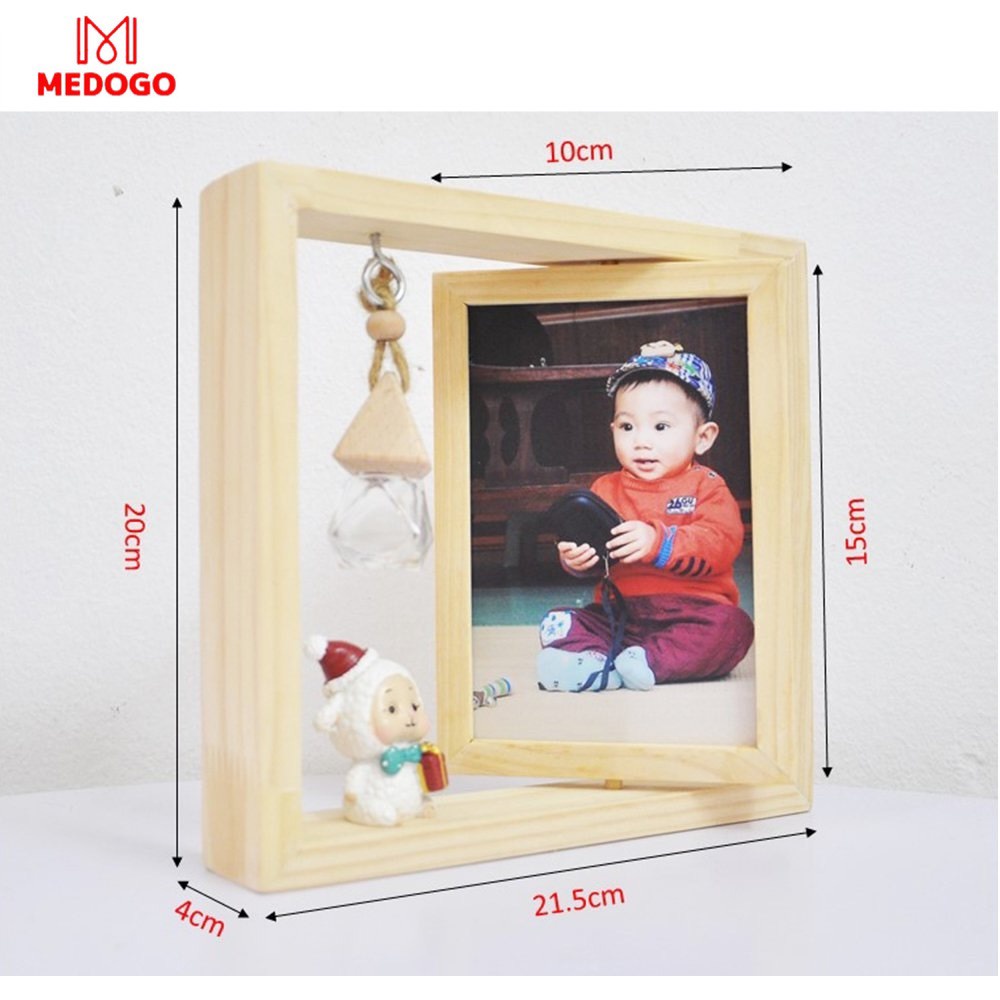Khung ảnh gỗ MEDOGO để bàn thiết kế mới, siêu đẹp, thời thượng sáng tạo xoay lật 360 độ