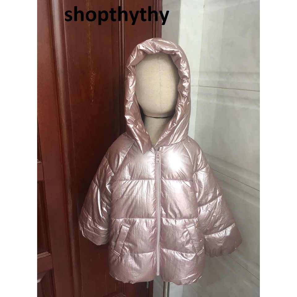 Áo phao bé gái màu hồng ánh nhũ size 1 - 5 tuổi