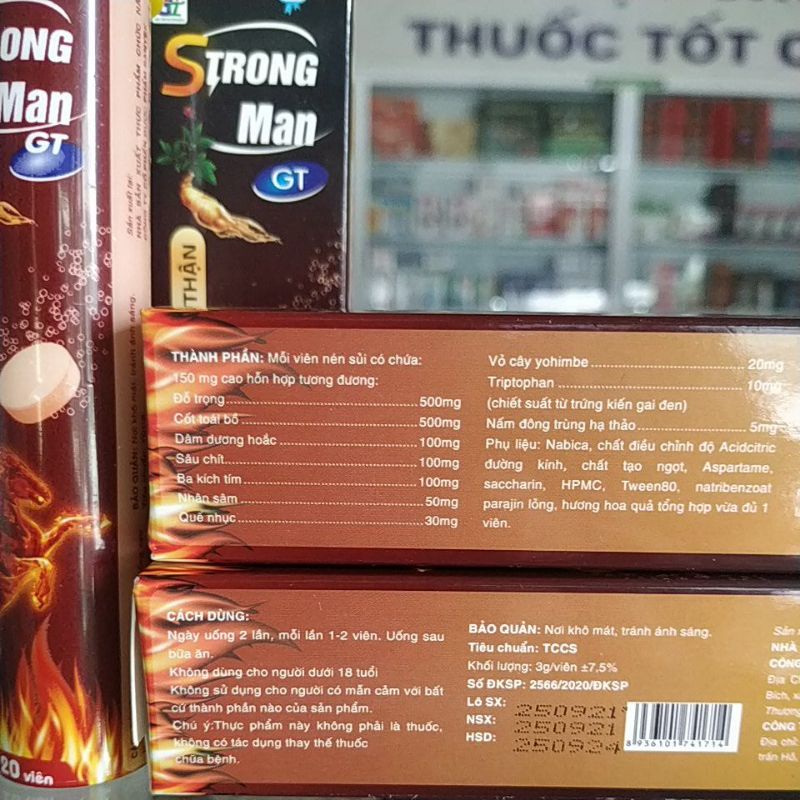 Combo 2hộp Viên sủi Strong Man Bổ thận tráng dương tăng cường sinh lực nam giới