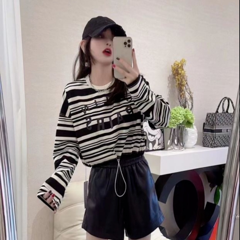 Áo sweater ZHELIHANGFEI tay dài dáng rộng họa tiết sọc ngang dễ phối đồ cho nữ