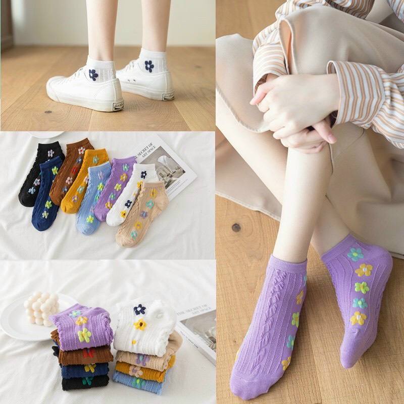 Combo 10 đôi tất , vớ nữ cổ ngắn cotton hình hoa siêu dễ thương