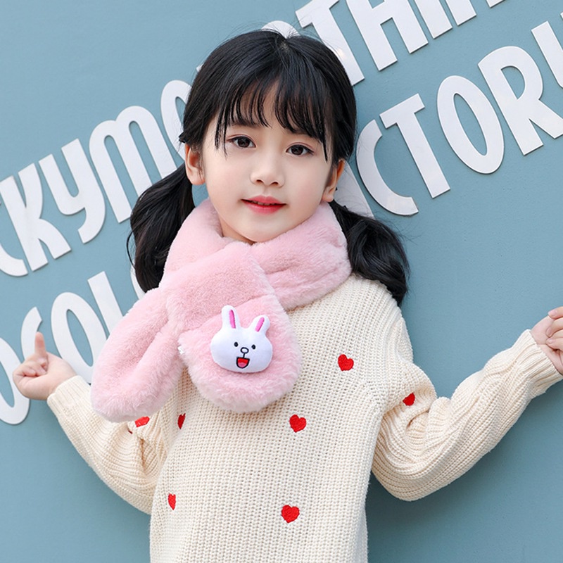 Khăn choàng cổ giữ ấm 80cm in hình gấu hoạt hình dễ thương dành cho bé gái