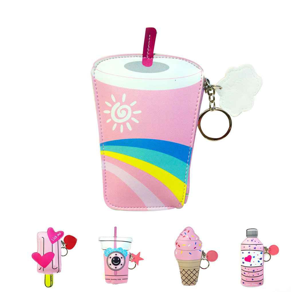 Cartoon Women Coin Purses And Handbags Cute Icecream Bottle Leather Pouch Small Bag
