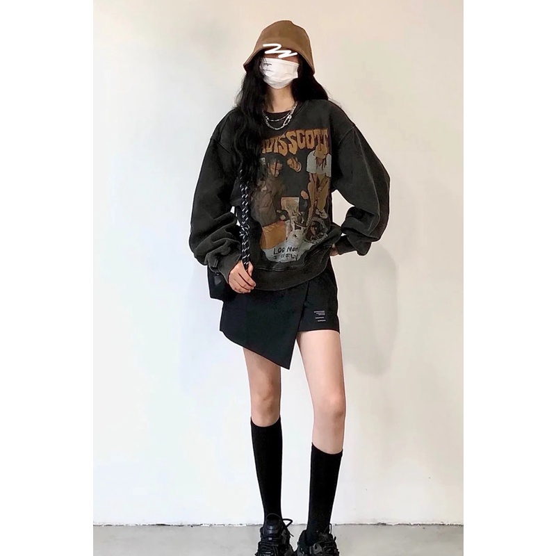 A024 Áo sweater nam nữ Travis Scott oversize đen loang thu đông Áo Hoodie nỉ hiphop dài tay cá tính unisex form rộng