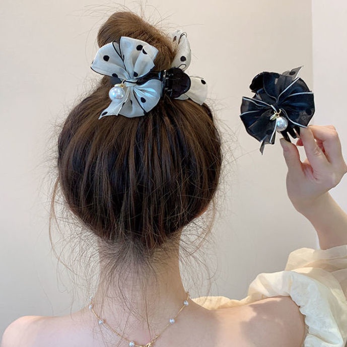 Kẹp Tóc Nơ Trắng Đen Cho Bé Gái