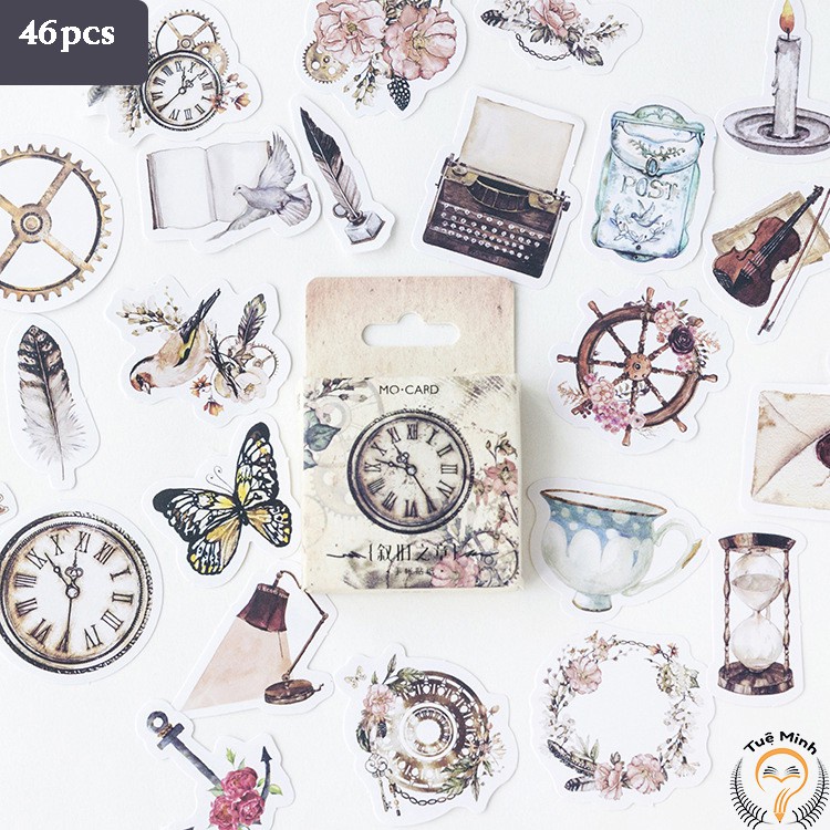 Hộp sticker hồi ức phong cảch retro trang trí bullet STI50