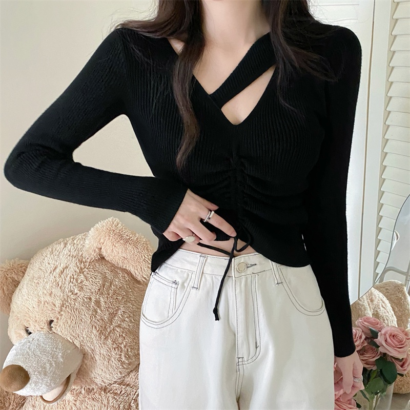 ZHELIHANGFEI Áo Len Tay Dài Cổ Chữ V Thời Trang Quyến Rũ Cho Nữ