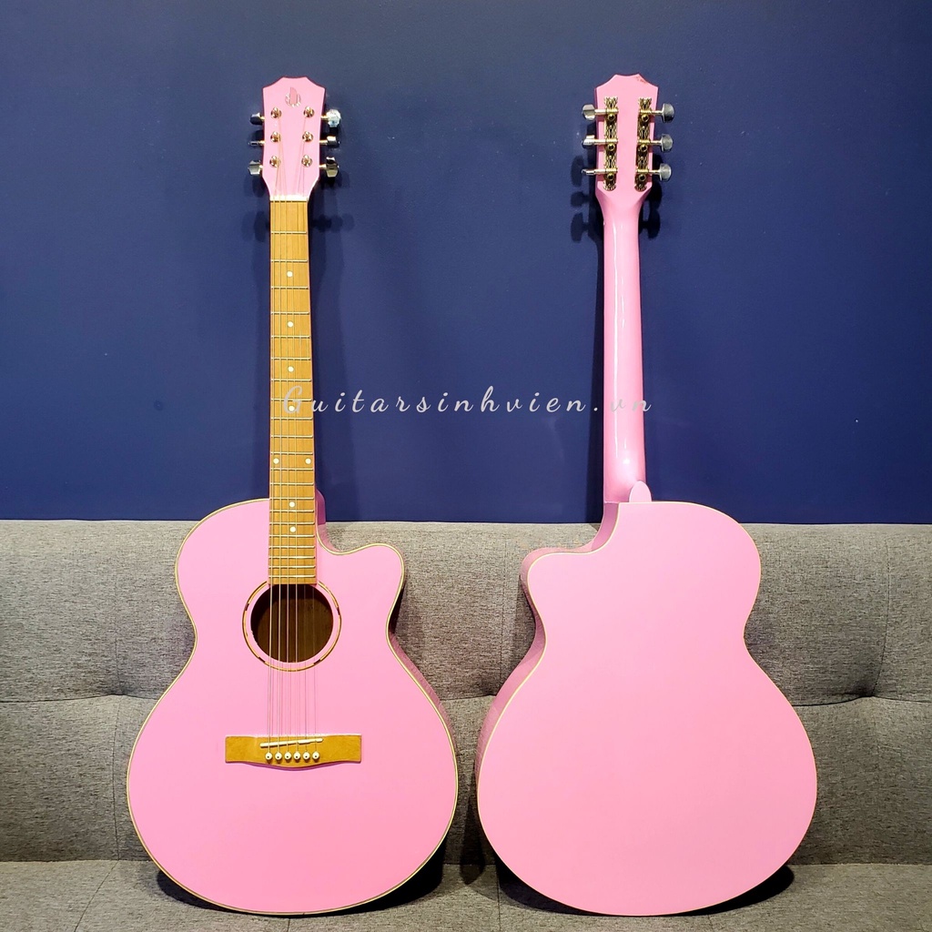 Đàn Guitar Acoustic Màu Hồng Phấn Giá Rẻ Cho Người Mới Tập Chơi SV-A1CL - Đàn guitar acoustic màu hồng nhạt chất lượng.