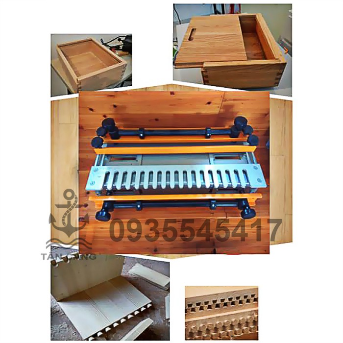 Combo Cữ Làm Mộng Gỗ Đuôi Én Sanheng + Mũi Phay Đuôi Én + Collet Chuyển
