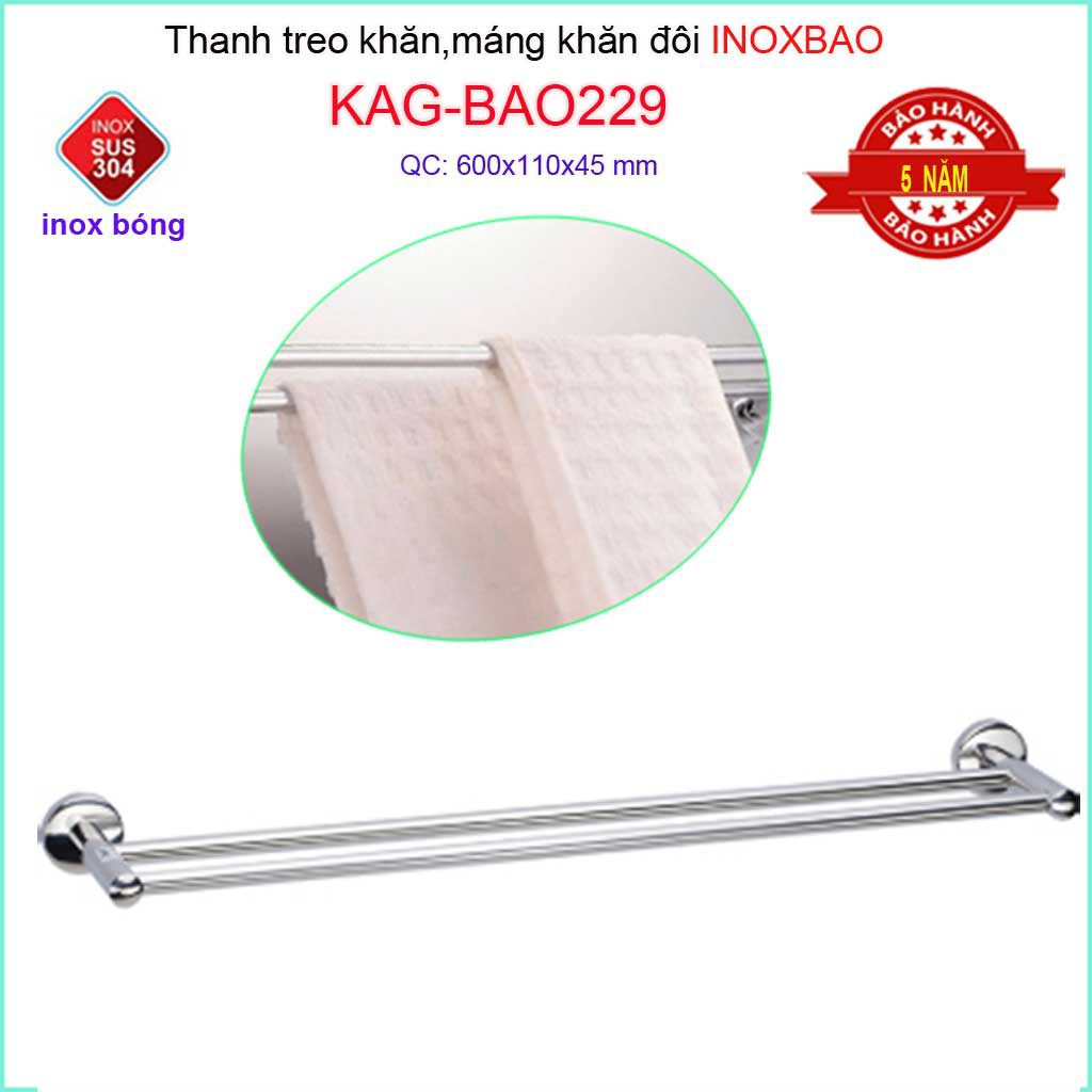 Thanh máng khăn Inox Bảo, thanh treo khăn inox 304, vắt khăn SUS304 KAG-BAO229