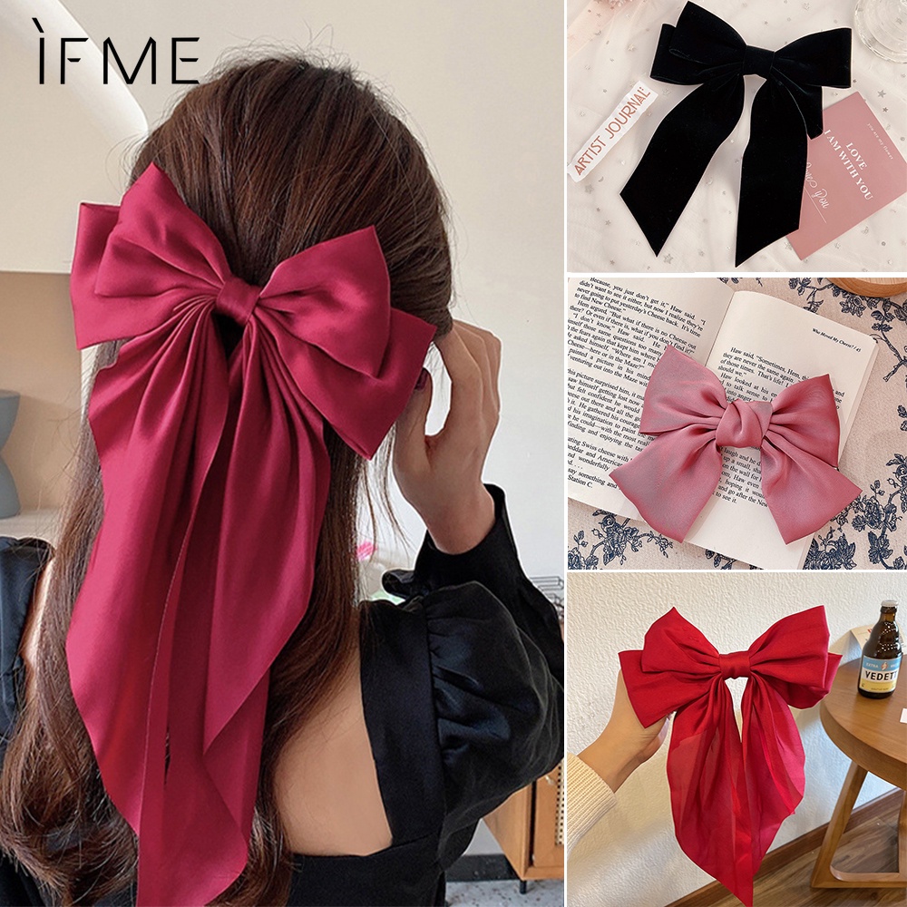 Kẹp tóc nơ IF ME phối ruy băng nhiều màu sắc thời trang ngọt ngào cho nữ