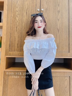 set áo trễ vai mix chân váy