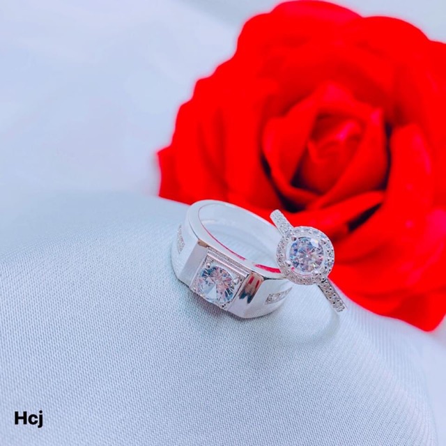 NHẪN ĐÔI NAM NỮ MẶT ĐÁ TRÒN CAO CẤP - CHẤT LIỆU BẠC TA