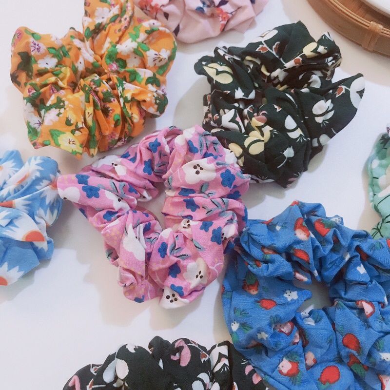 [ hình thật ] cột tóc vải scrunchies hot trend màu họa tiết