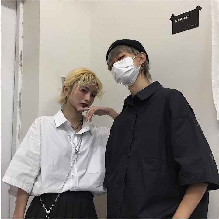 Áo sơ mi nam nữ form rộng Unisex, sơ mi cổ bẻ tay lỡ phong cách ulzzang Yinxx ASM00