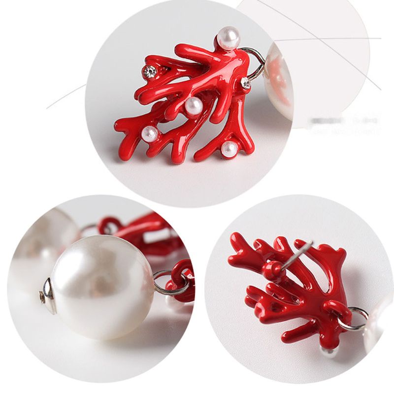 Bông Tai Hình Sừng Hươu Bằng Acrylic Tráng Men Màu Đỏ San Hô Thời Trang Dự Tiệc Cho Nữ