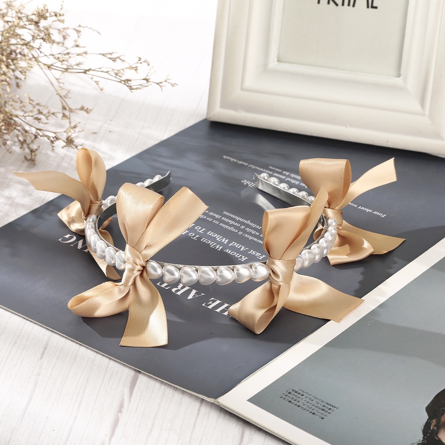 Băng Đô Cài Tóc Đính Nơ Ngọc Trai Dễ Thương Dành Cho Nữ