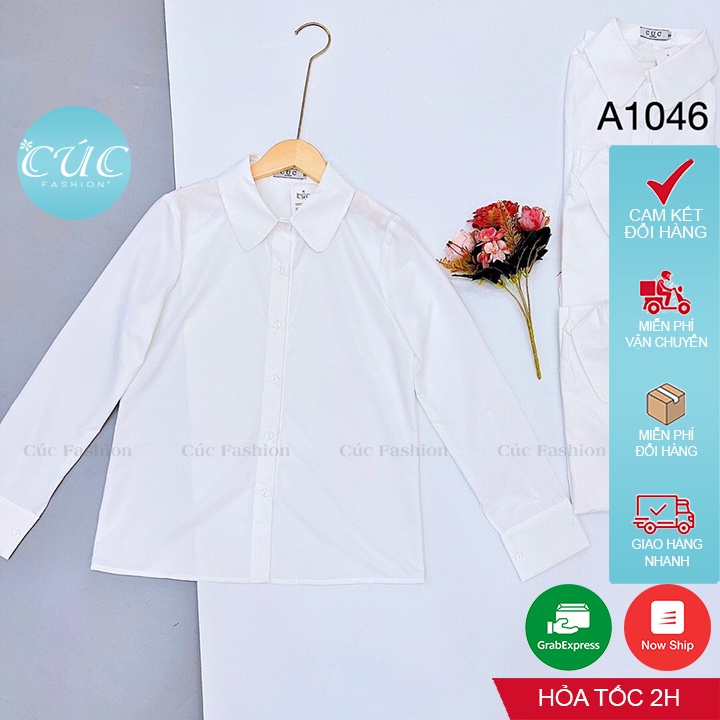 Áo sơ mi nữ CÚC FASHION somi dài tay cao cấp vải lụa đẹp thời trang công sở dễ thương đen đi học trắng cổ sen A1046