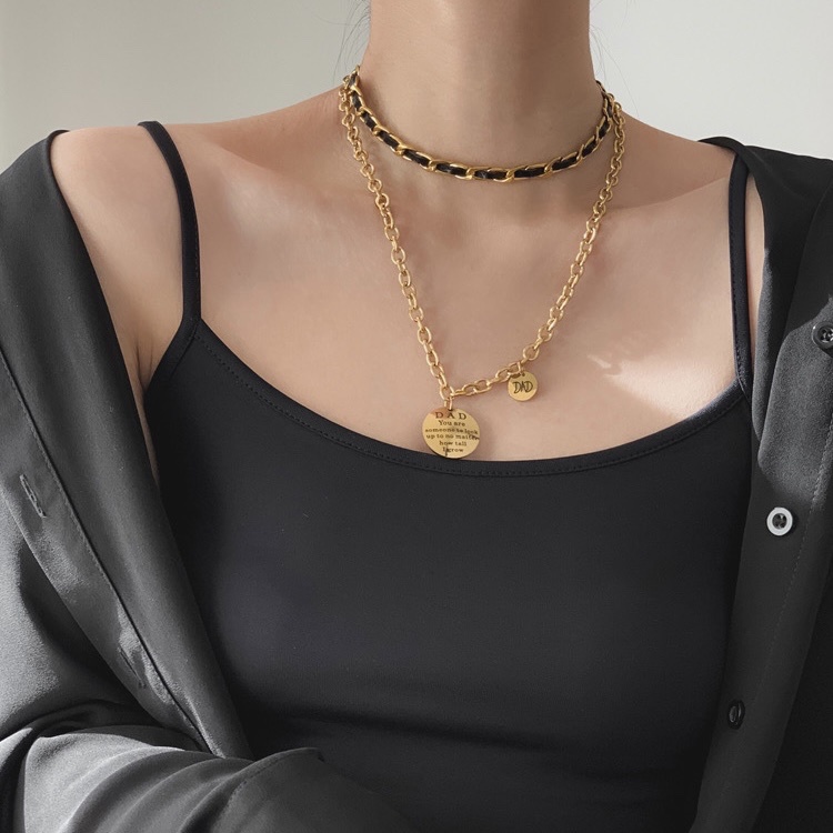 Vòng Cổ Da Phối Xích Trơn - Vani Store - TS000671
