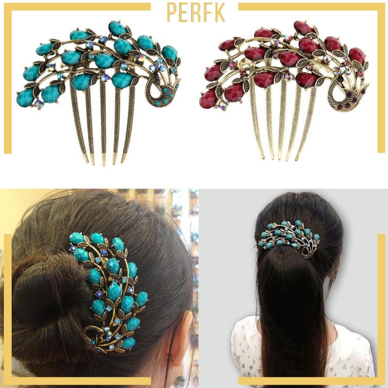 Lược Cài Tóc Hình Con Công Đính Đá Nhân Tạo Thời Trang