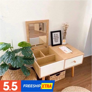Bàn gỗ trang điểm mini ngồi bệt có gương