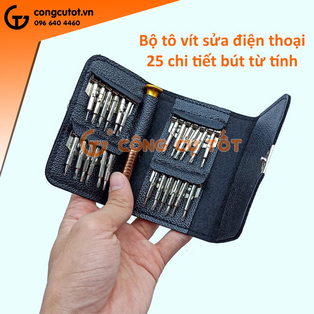 Bộ tô vít ví da 25 đầu từ tính sửa điện thoại