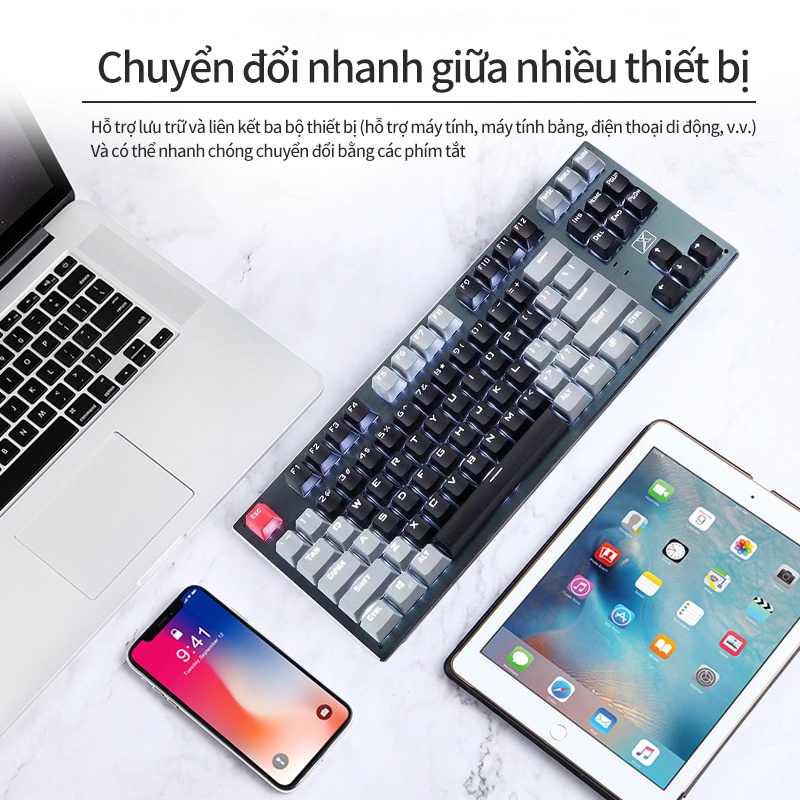 Bàn phím cơ bluetooth không dây  87 phím ba chế độ phối màu đa năng thời gian pin dài kết nối được với nhiều thiết bị
