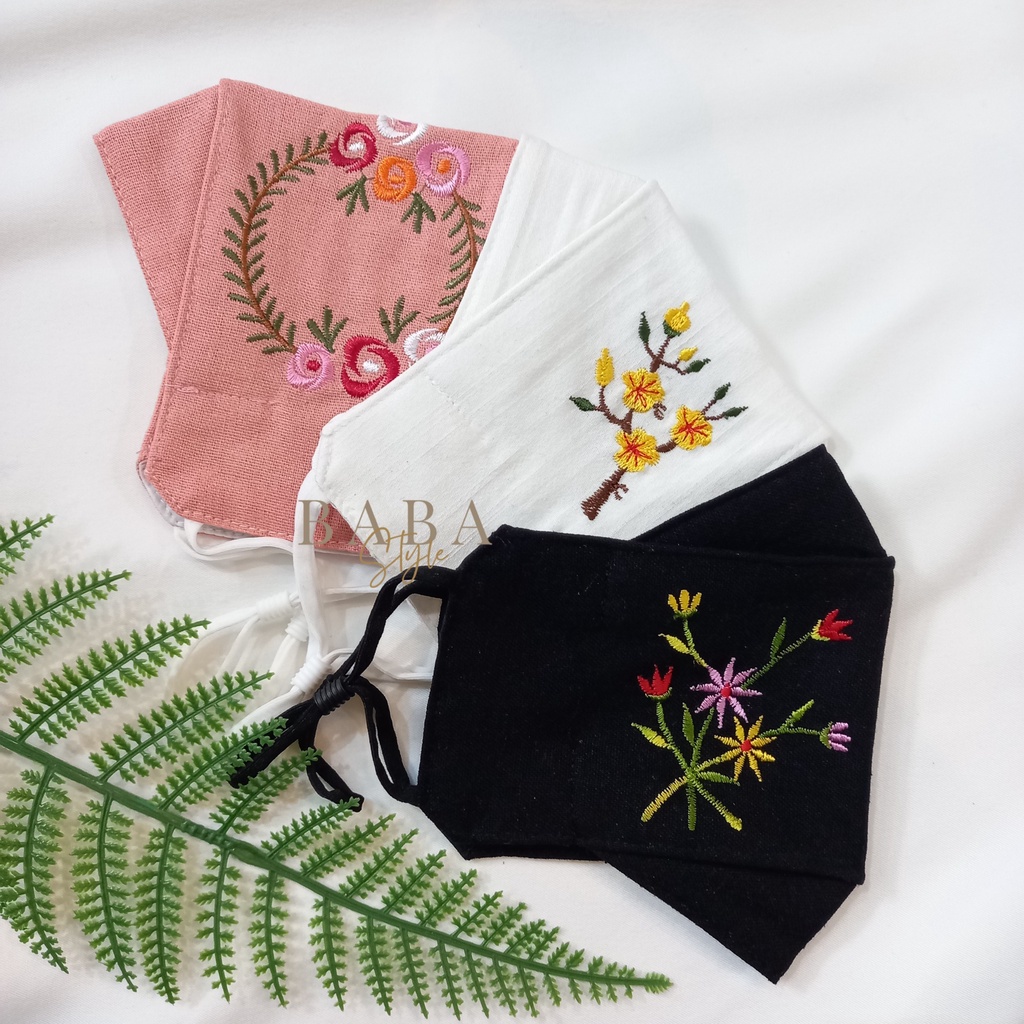 Khẩu Trang Thêu Họa Tiết Dễ Thương Khẩu Trang Vải Thời Trang Nam Nữ Sợi Tự Nhiên Linen Cotton Có Nút Chặn Dùng Nhiều Lần