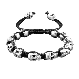 Vòng tay hạt đầu lâu Vintage mạ bạc Handmade Dây dệt Lắc tay