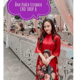 ÁO DÀI VINTAGE CÔ GÁI ĐỎ, CHẤT LỤA MỀM CAO CẤP
