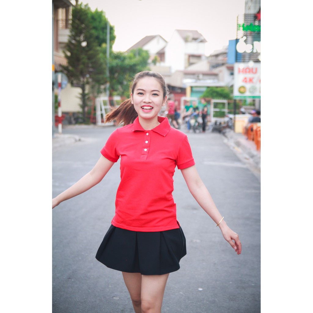 ÁO THUN PO LO MÀU ĐỎ NAM / NỮ CỘC TAY CỔ BẺ 8ĐĐU4
