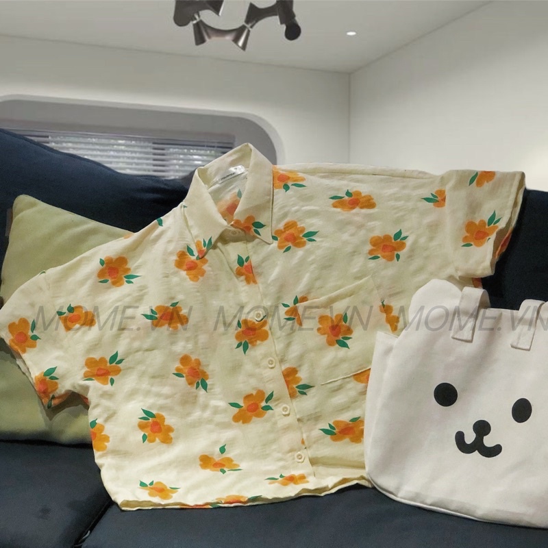 Sơ mi bông tay ngắn || 1 bên túi vải bông xốp || dáng ngắn Oversized - MOME.VN
