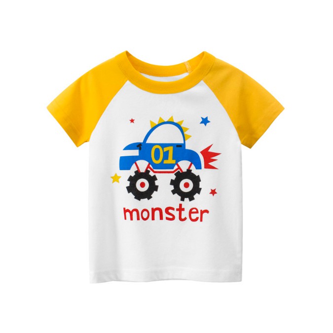 Áo bé trai 27KIDS áo thun cho bé in hình XE TẢI MONSTER ngộ nghĩnh chất cotton hàng xuất Âu Mỹ 100% COTTON