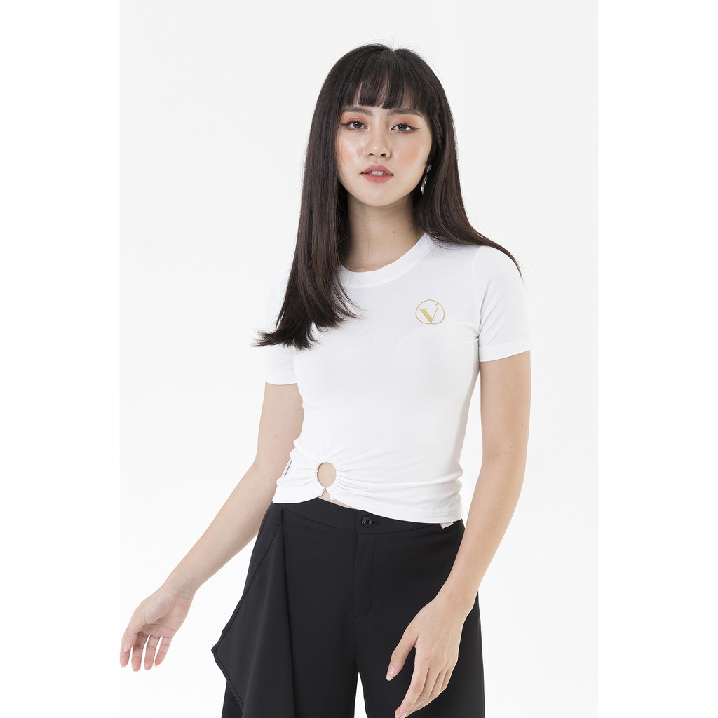 Áo cotton lồng đai tròn VIEN TRAN V61S20H002 (Trắng xám/Nâu)