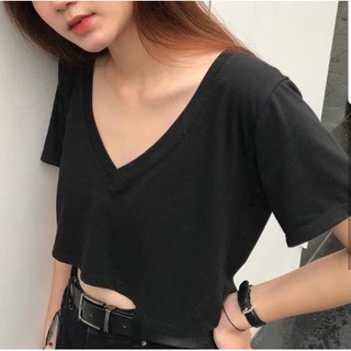 [Ảnh Thật]Áo Croptop Cổ Tim Form Rộng Basic