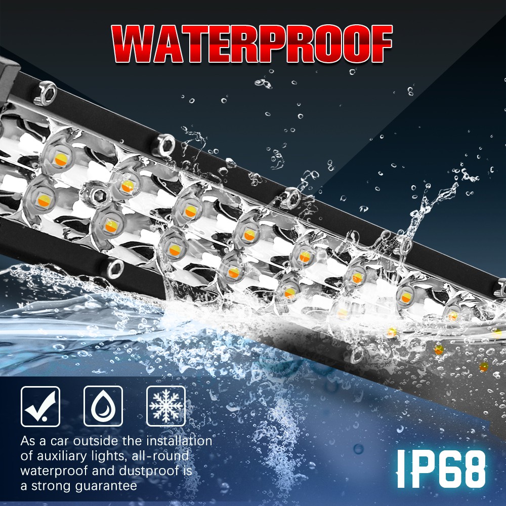 UNI-SHINE 7inch 14inch 20inch LED Flashing Light Bar White Light Mixed Yellow Fog Flash Working Light 12V 24V Led Bar 2 Rows 4x4 Truck Offroad Car Driving Light Bar