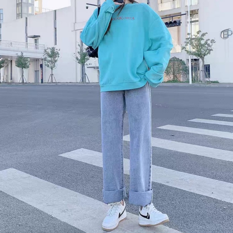 Quần Jeans nữ, Quần Jeans baggy xanh sky ống suông, rộng, hottrend 2021-Trend Clothing!