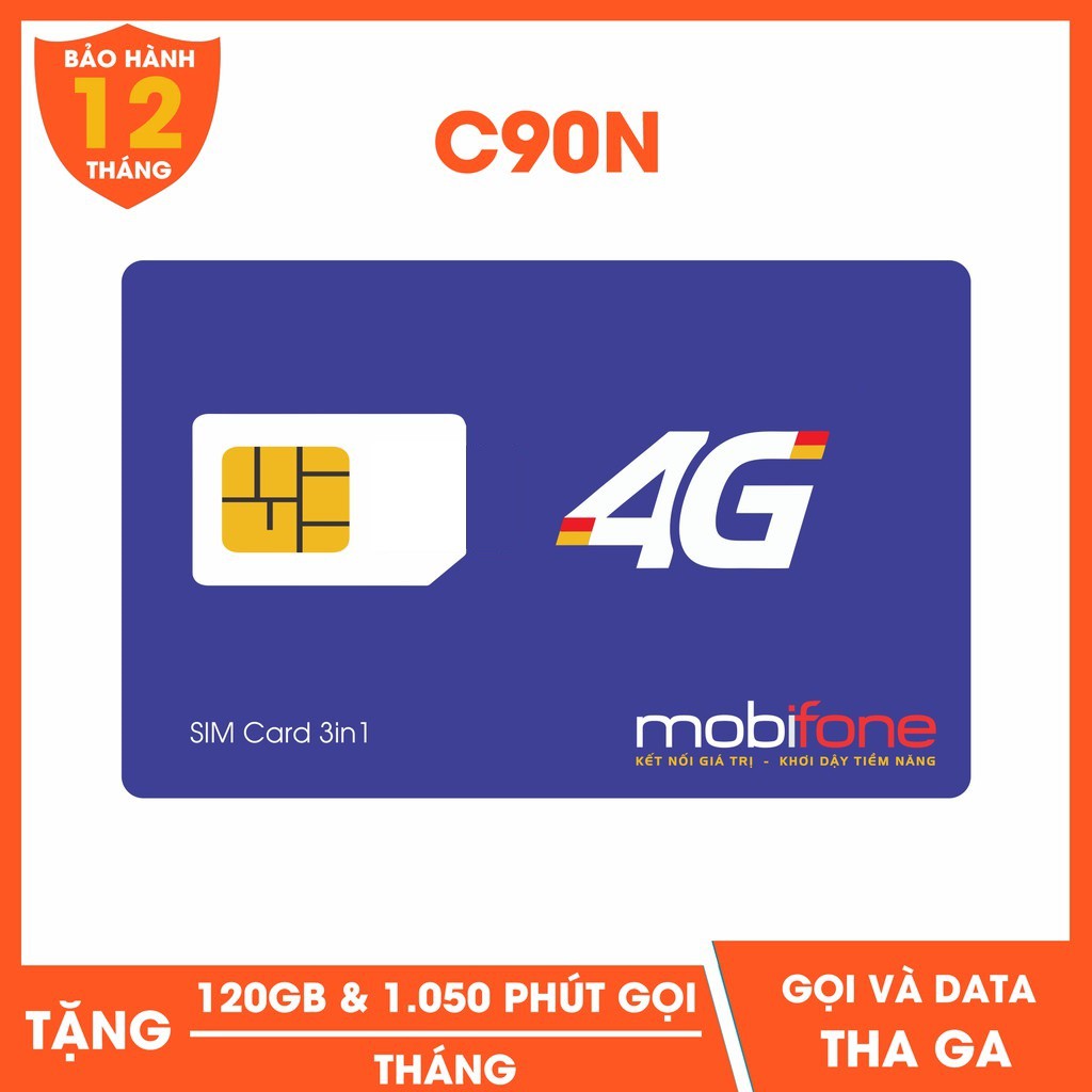  Sim 4G nghe gọi Mobifone gói C90N, trọn gói 1 năm không nạp tiền, miễn phí 1.440Gb data.