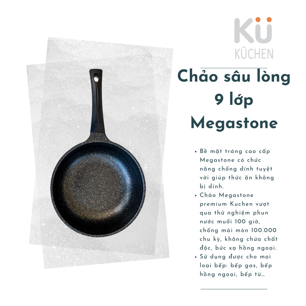 CHẢO CHỐNG DÍNH KUCHEN SÂU LÒNG 2 MẶT 9 LỚP MEGASTONE PREMIUM