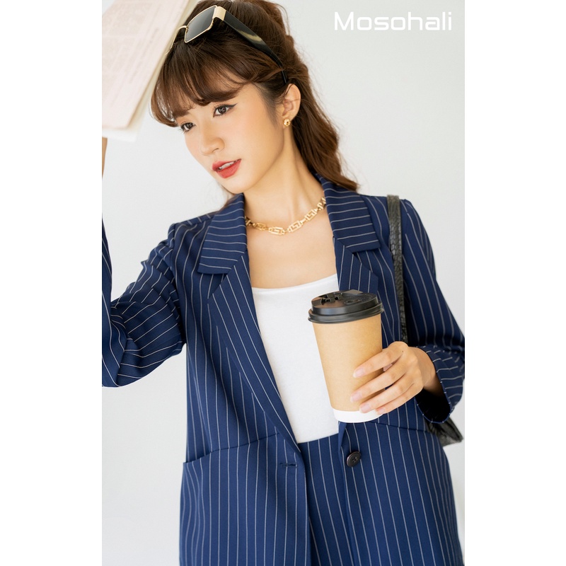[HÀNG CÓ SẴN] Set vest blazer nữ thiết kế Kenzi áo vest + Chân váy kẻ xanh hàng thiết kế mosohali