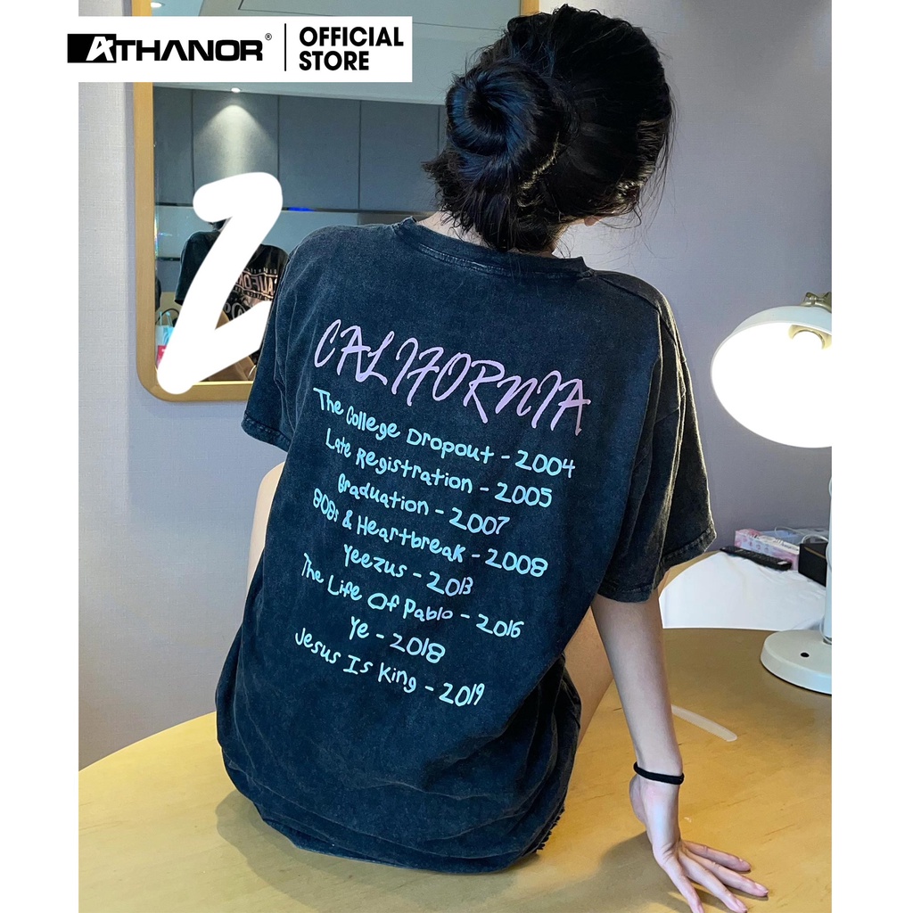 Áo phông nữ form rộng ATHANOR chất cotton wash xám mẫu vintage california