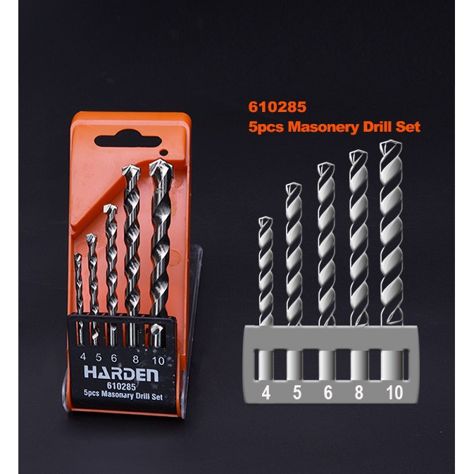 Bộ 05 Mũi Khoan Bê Tông HARDEN 610285 Hàng Chính Hãng. Được Làm Từ Chất Liệu Thép Carbon, Lưỡi GắnHợp Kin YG8 Chống Mài