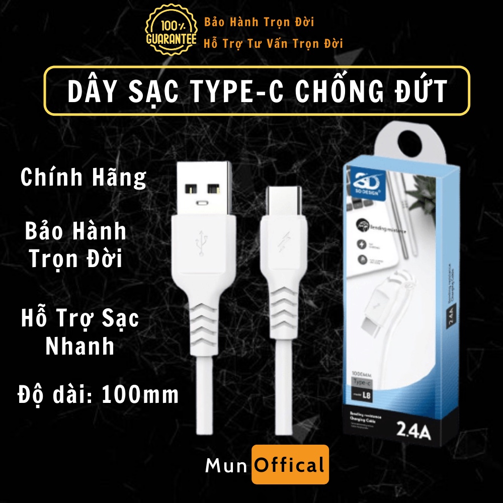 Cáp Sạc CHÍNH HÃNG SD DESIGN L8 Type-C sạc ổn định, chất liệu cao cấp dùng cho samsung, oppo, xiaomi bảo hành 99 năm