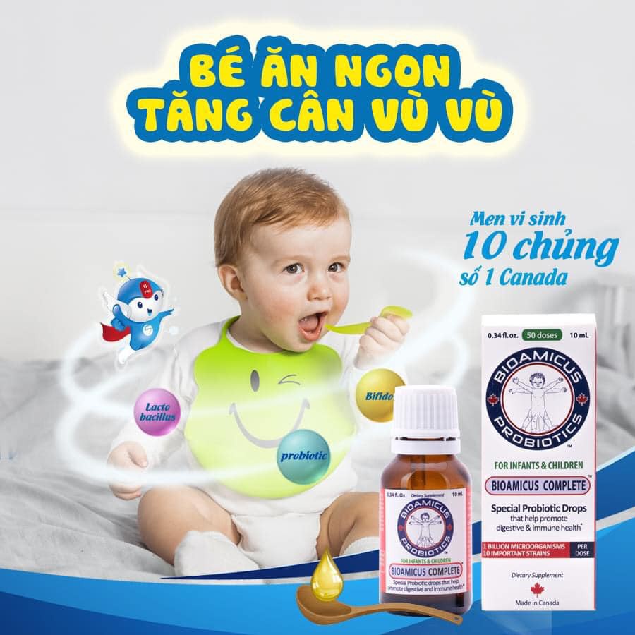 Men vi sinh 10 chủng BioAmicus Complete nhập khẩu Canada giúp bé ăn ngon cải thiện tiêu chảy, rối loạn tiêu hóa, lọ 10ml