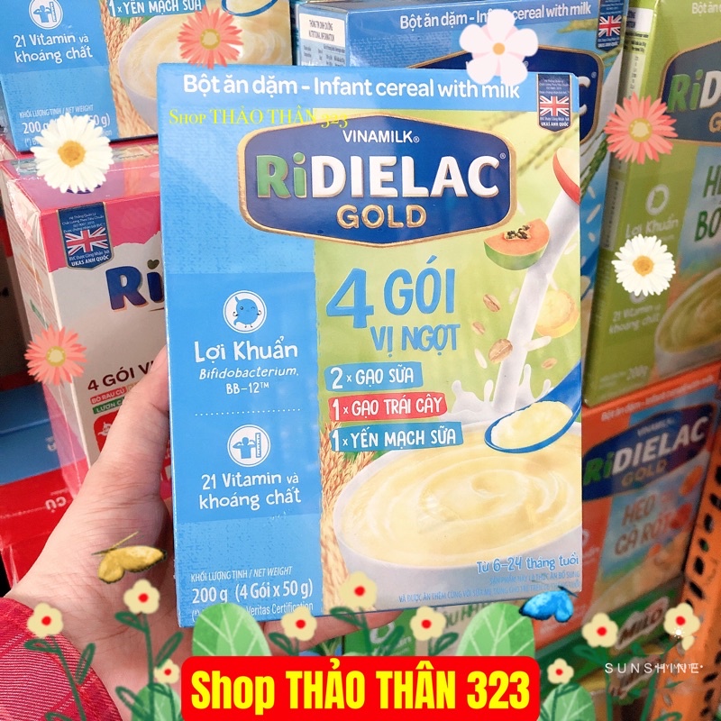 MỚI- Bột Ăn Dặm RiDIELAC 4GÓI VỊ NGỌT- 4GÓI VỊ MẶN 200g (4gói x 50g)