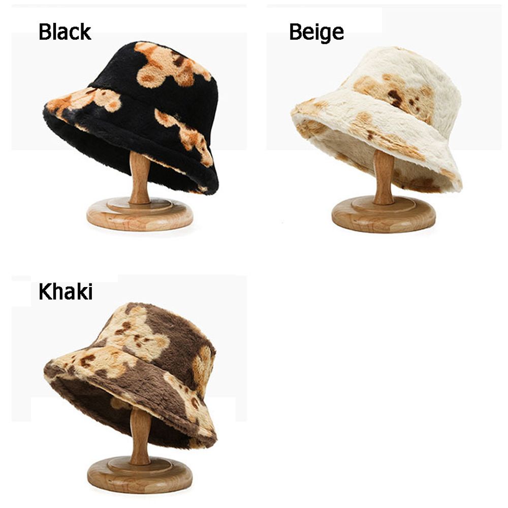 Mũ bucket lông cừu giữ ấm mùa thu đông hình gấu dễ thương cho nam nữ MIHAN1