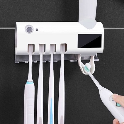 Giá để bàn chải đánh răng Làm sạch hơn Treo tường Thông minh An toàn UV với Bộ phân phối kem cho phòng tắm Hydrogen065