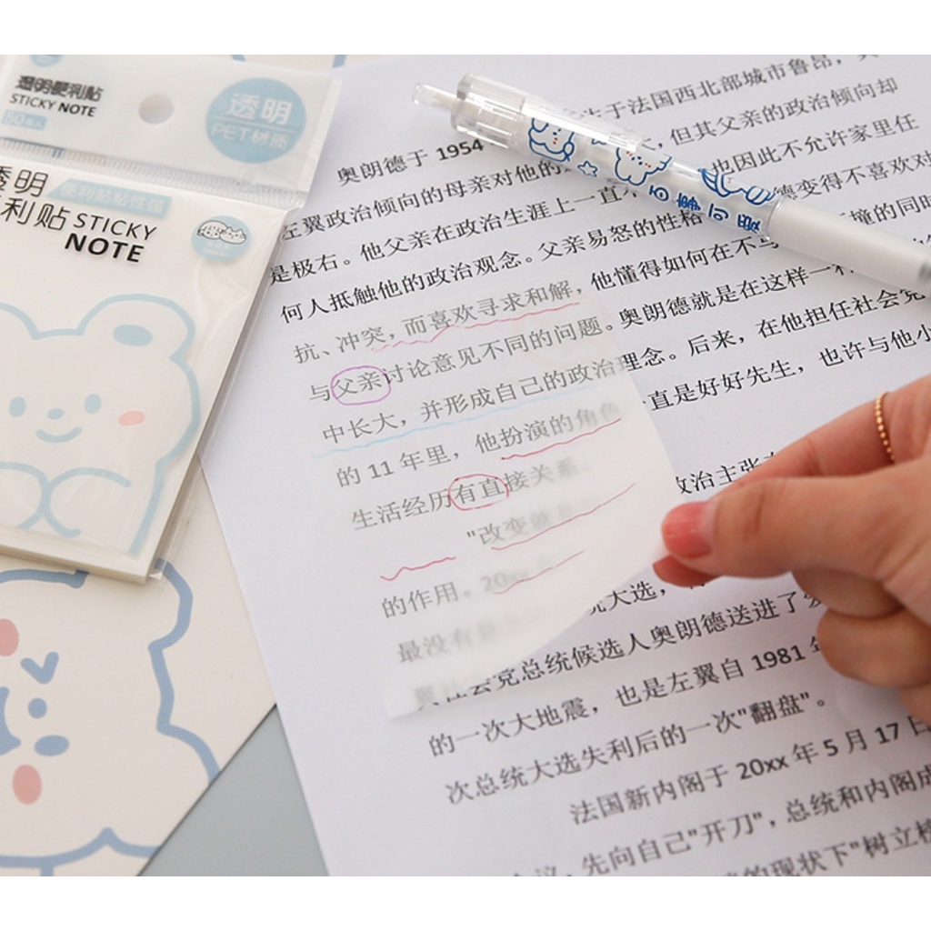 Giấy note ghi chú trong suốt TELADO CREAM BEAR