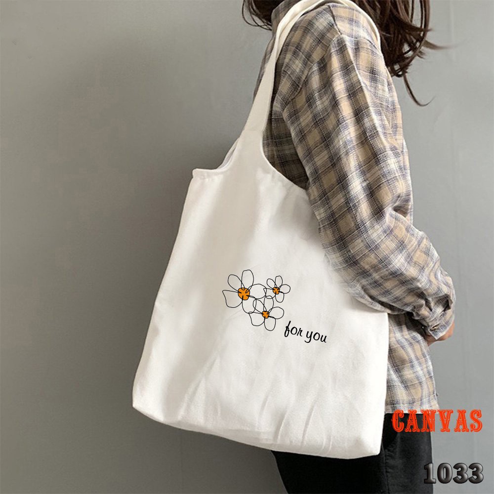 TÚI TOTE TRẮNG CHẤT VẢI CANVAS 504 1033 FLOWER FOR YOU DỄ THƯƠNG HÀNG CHUẨN ĐẸP